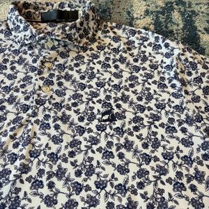 RLX Ralph Lauren Performance Golf Polo men’s L blue floral AOP Ballyhack GC